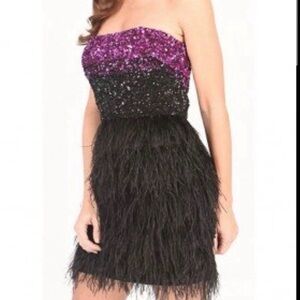 Badgley Mischka Sequin Feather Dress